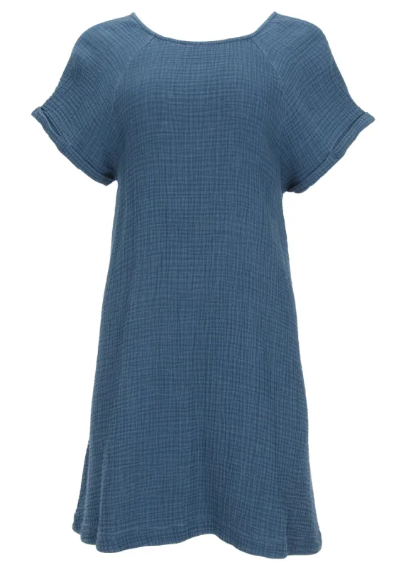Short Sleeve Gauze Mini - Medium Blue sold by VENUS
