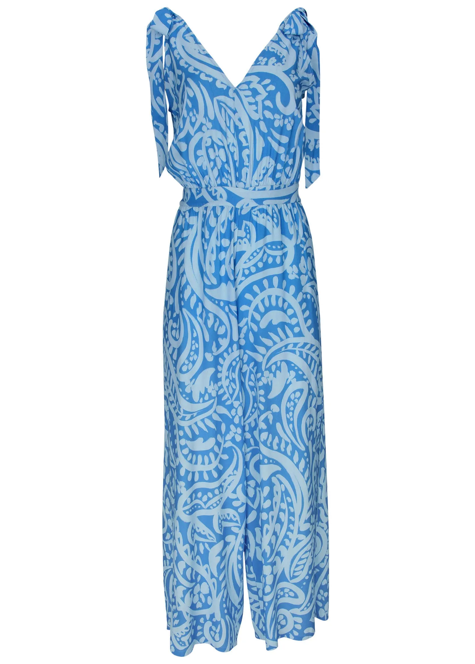 Tie-Strap Wide Leg Jumpsuit - Blue Allover Spring Paisley sold by VENUS product image thumbnail 4