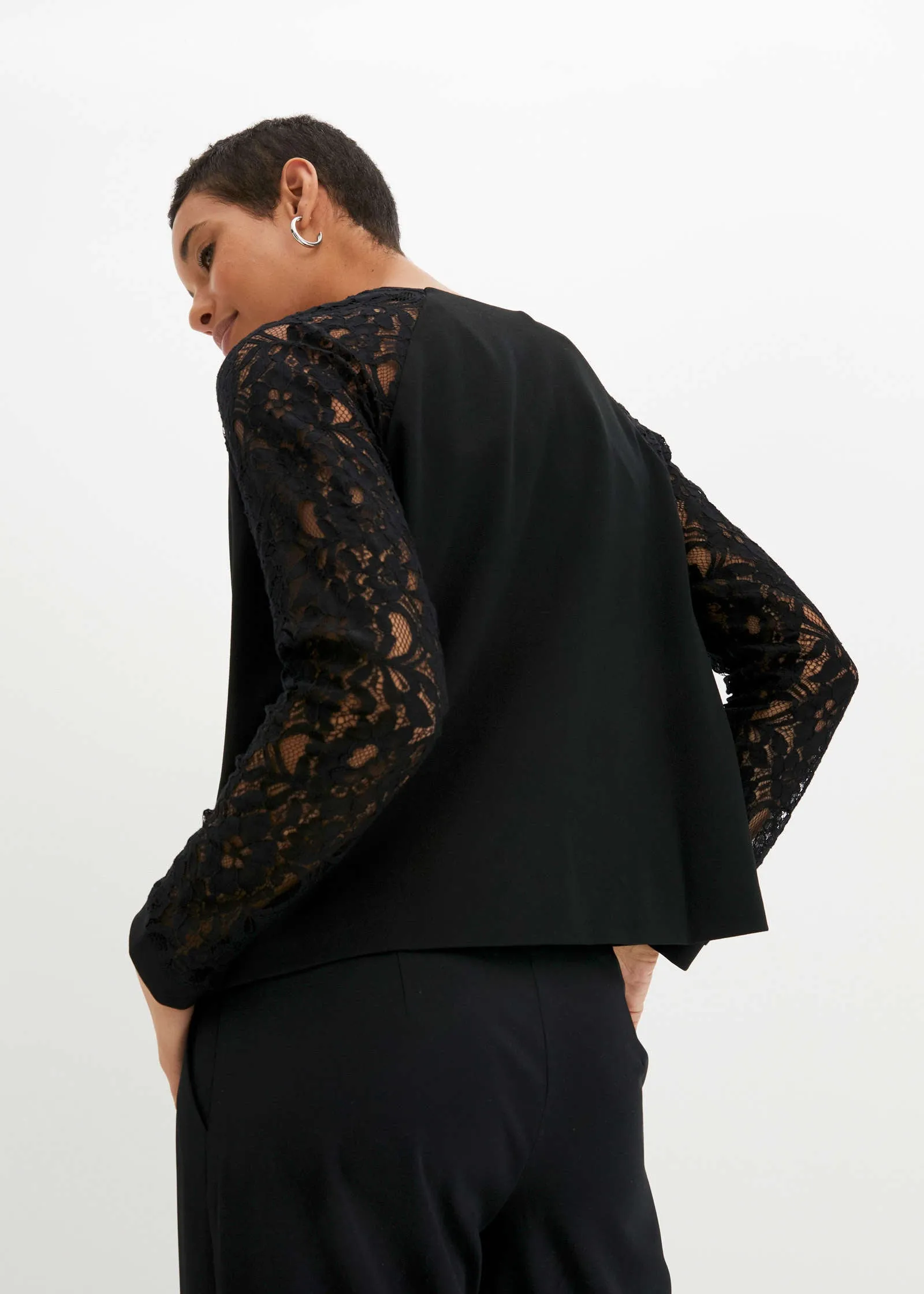 Lace Sleeve Blazer - Black sold by VENUS product image thumbnail 2