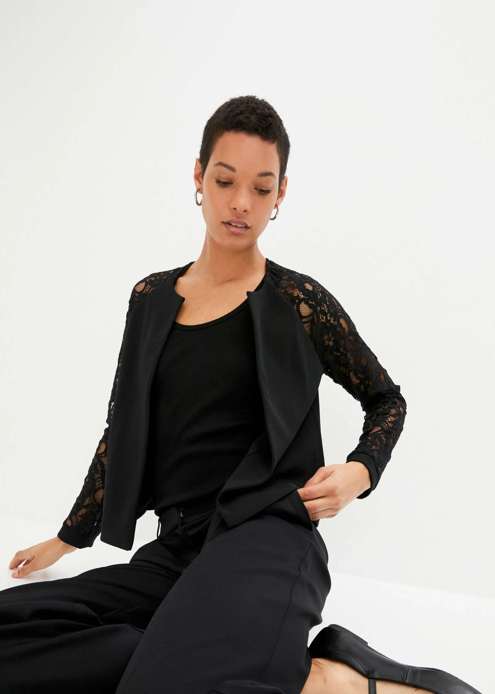 Lace Sleeve Blazer - Black sold by VENUS