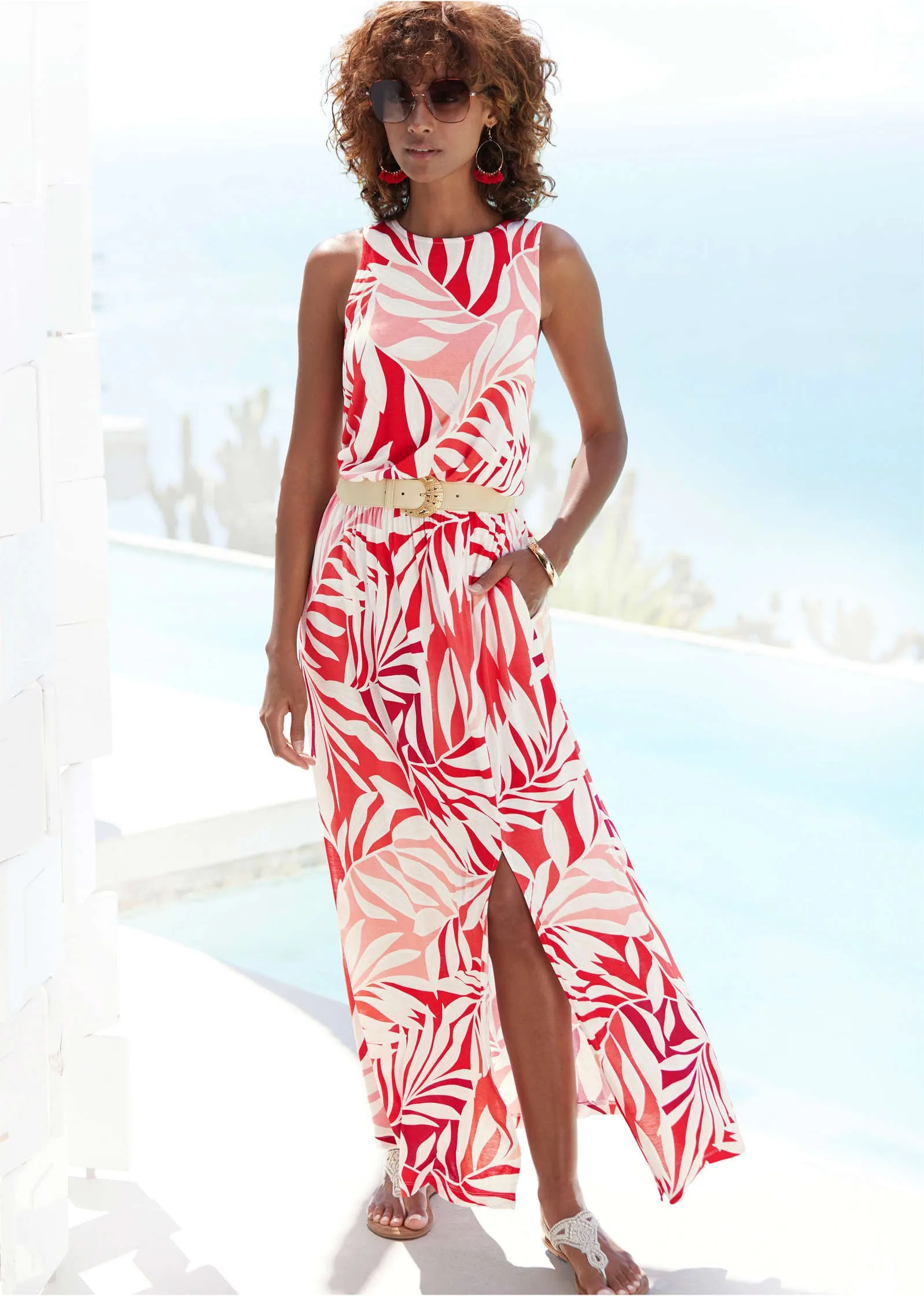 Printed Slit Maxi Dress - Red Multi sold by VENUS
