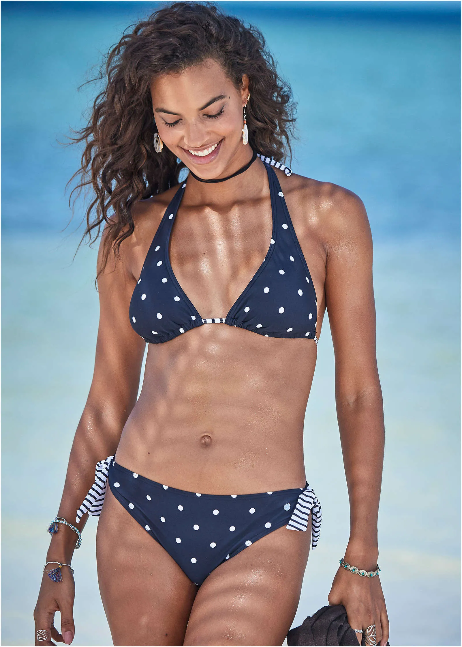 Ring Triangle Bikini Top - Striped Polka-Dot sold by VENUS