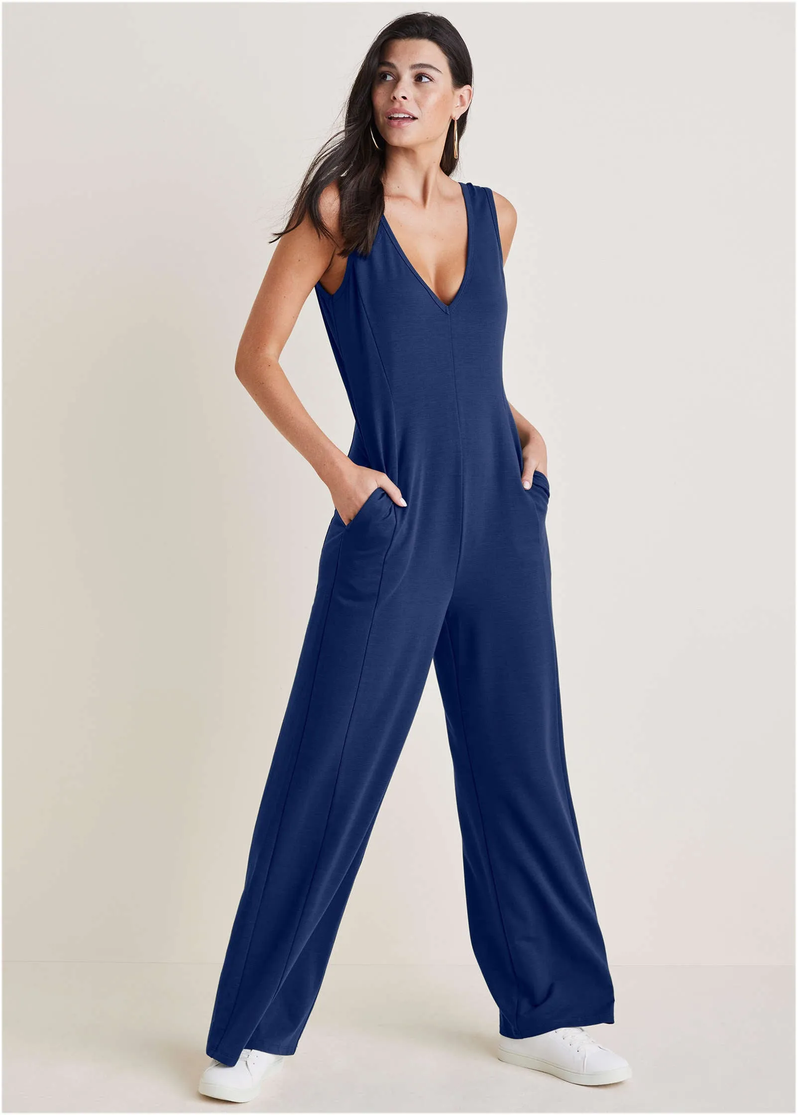 Relaxed V-Neck Jumpsuit - Dark Blue sold by VENUS