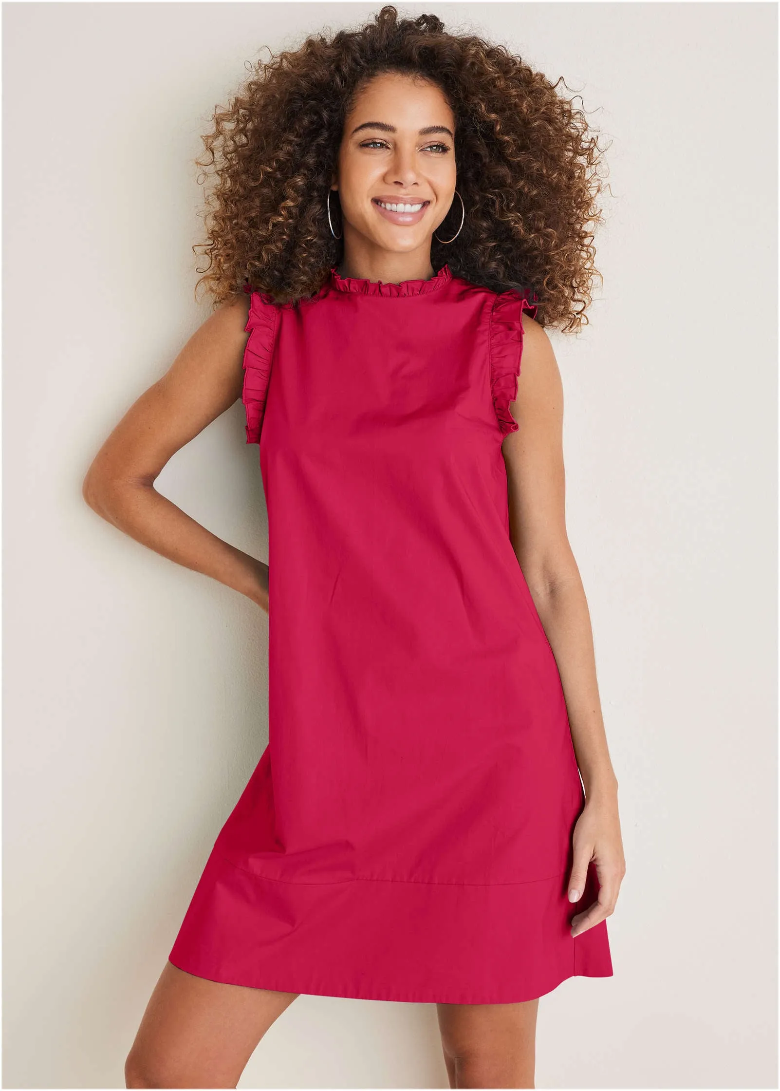 Ruffle Trim Mini Dress - Dark Pink sold by VENUS