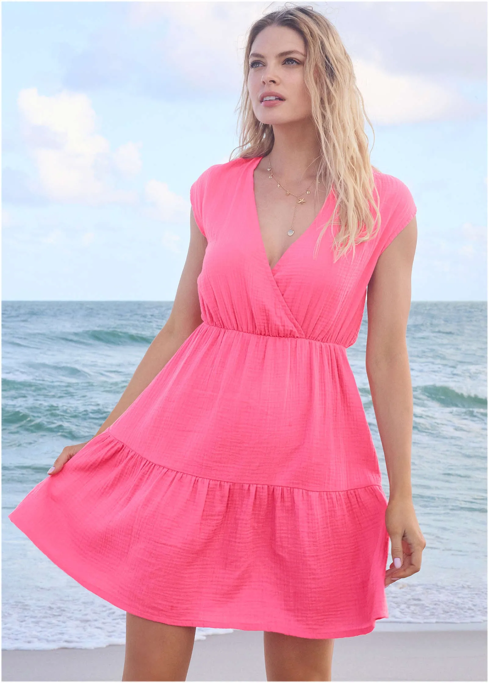 Tiered Cover-Up Dress - Raspberry sold by VENUS