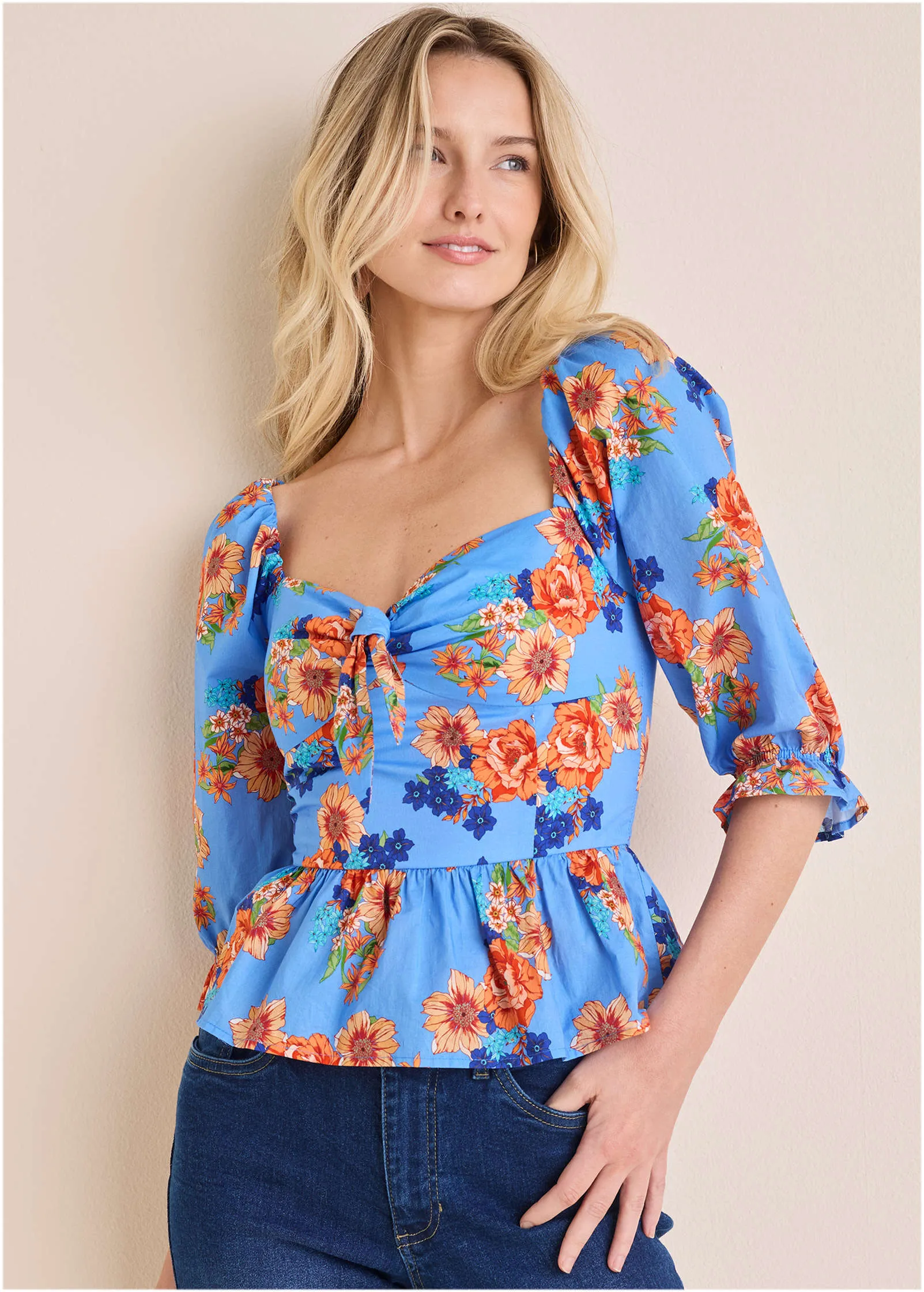 Smocked Sweetheart Top - Voyage Bouquet Border Floral sold by VENUS