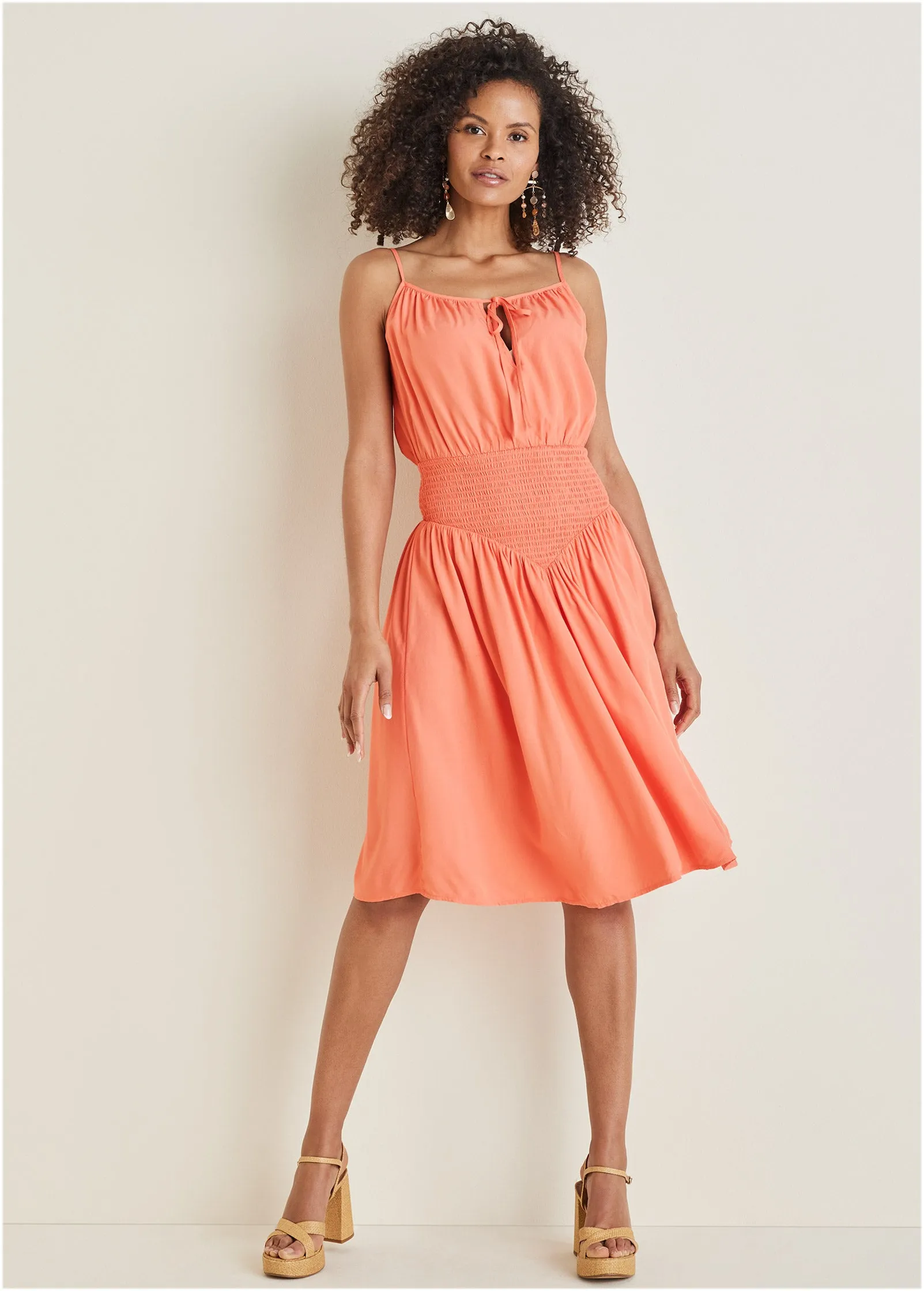 Smocked Midi Dress - Burnt Coral sold by VENUS