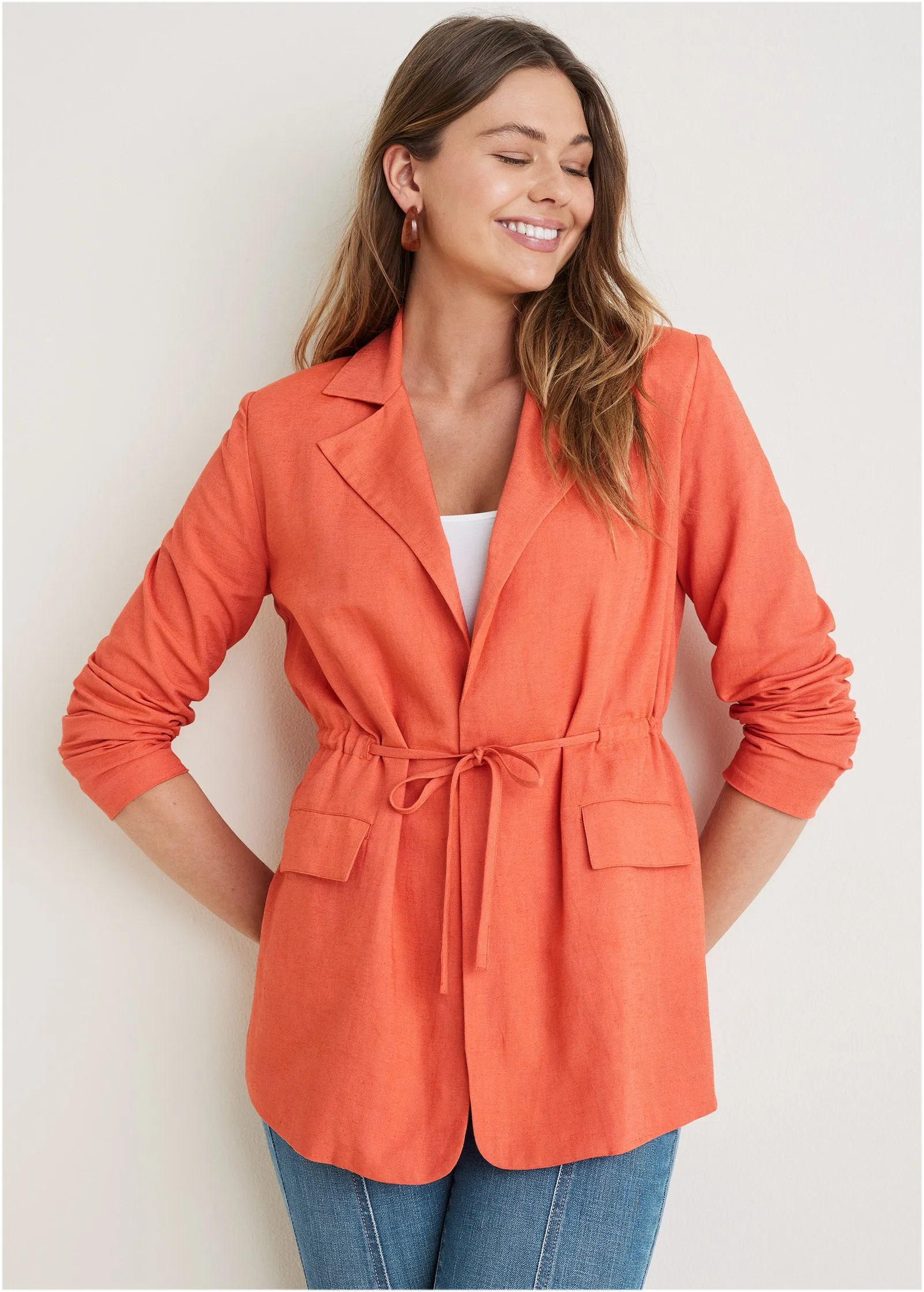 Cotton Linen Blazer - Burnt Orange sold by VENUS