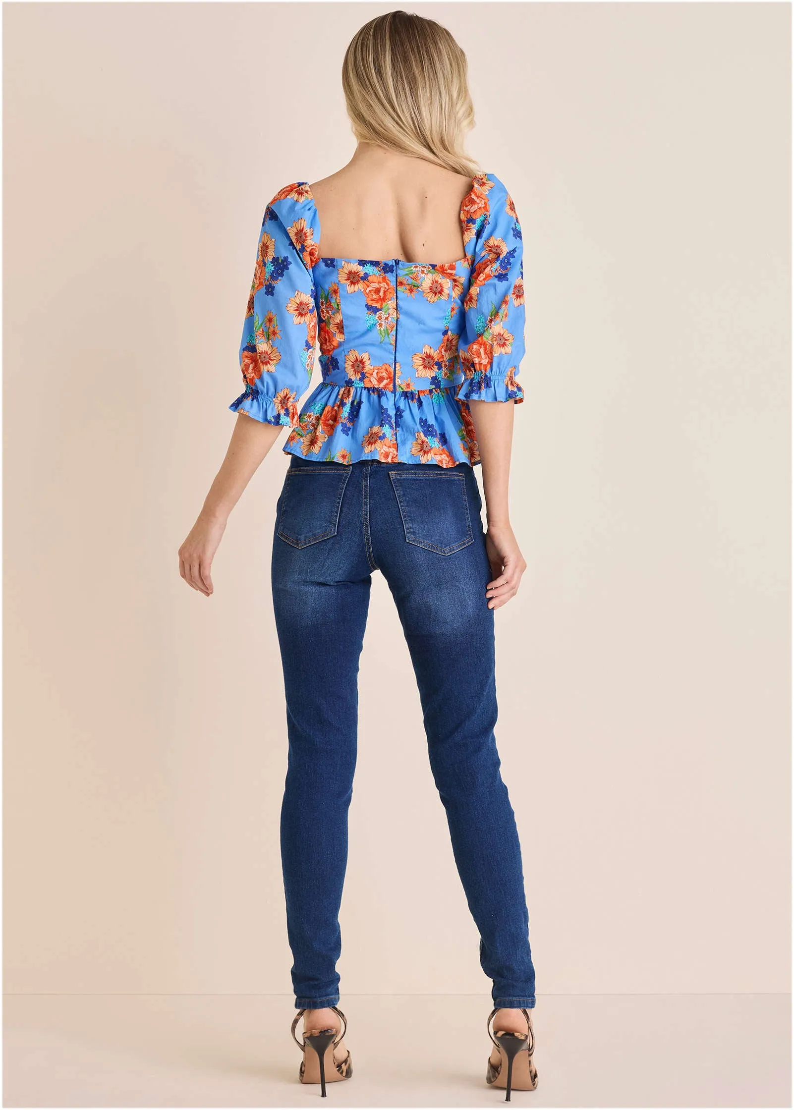 Peplum Sweetheart Top - Voyage Bouquet Border Floral sold by VENUS product image thumbnail 2