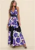 Floral Printed Long Dress - Black & Purple sold by VENUS