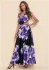 Floral Printed Long Dress - Black & Purple sold by VENUS