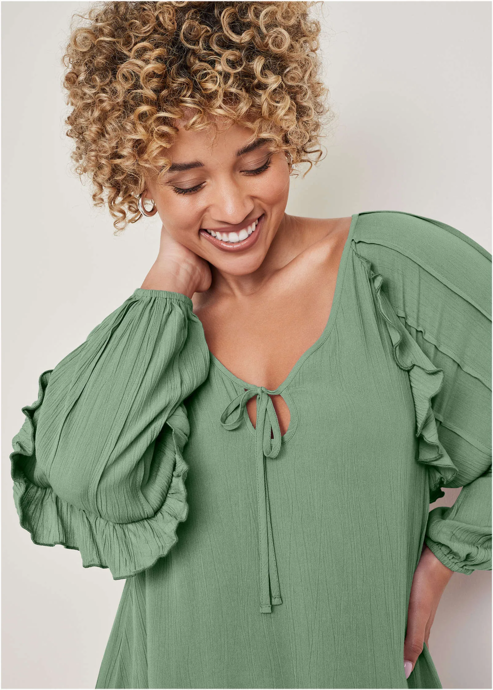 Ruffle Mini Dress - Basil sold by VENUS product image thumbnail 3