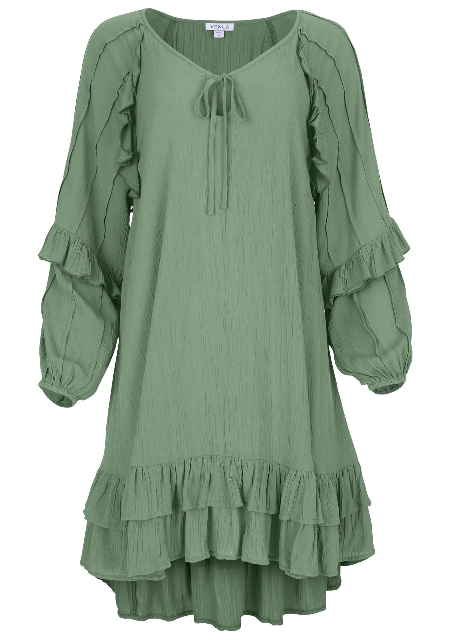 Ruffle Mini Dress - Basil sold by VENUS product image thumbnail 4