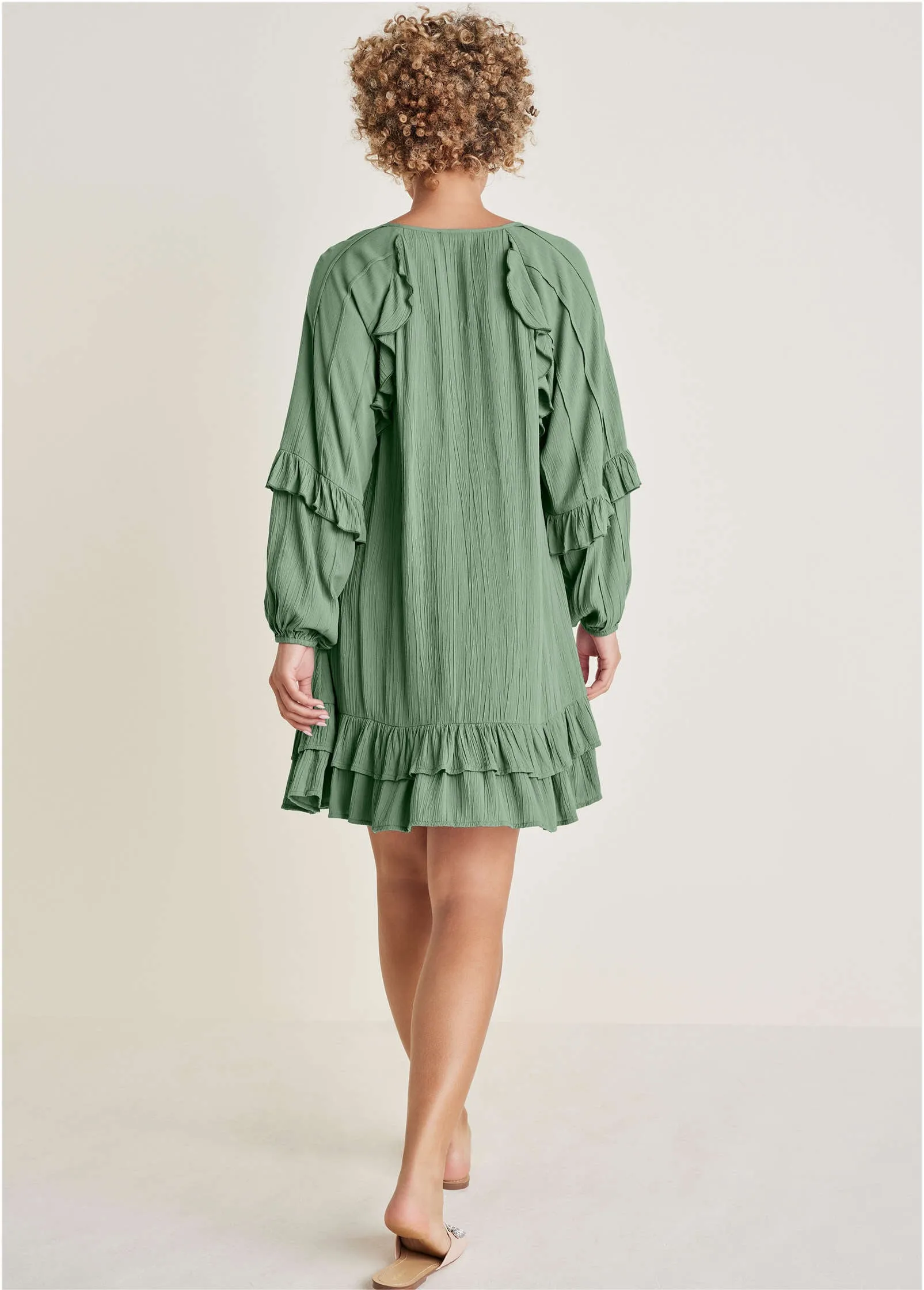 Ruffle Mini Dress - Basil sold by VENUS product image thumbnail 2