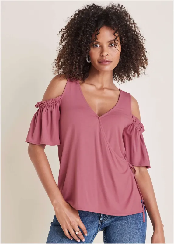 Cold Shoulder Wrap Blouse - Heather Rose sold by VENUS