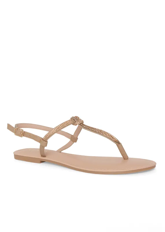 Rhinestone Thong Sandals - Gold sold by VENUS
