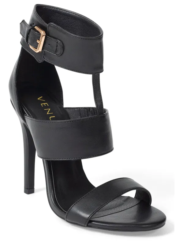 Multi Strap Open Toe Heels - Black made by VENUS