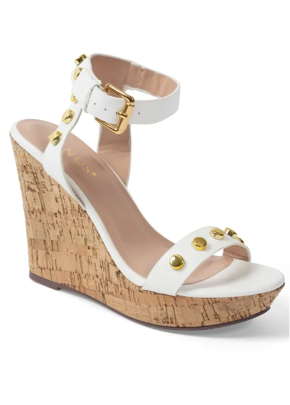Studded Leather Cork Wedges - White sold by VENUS