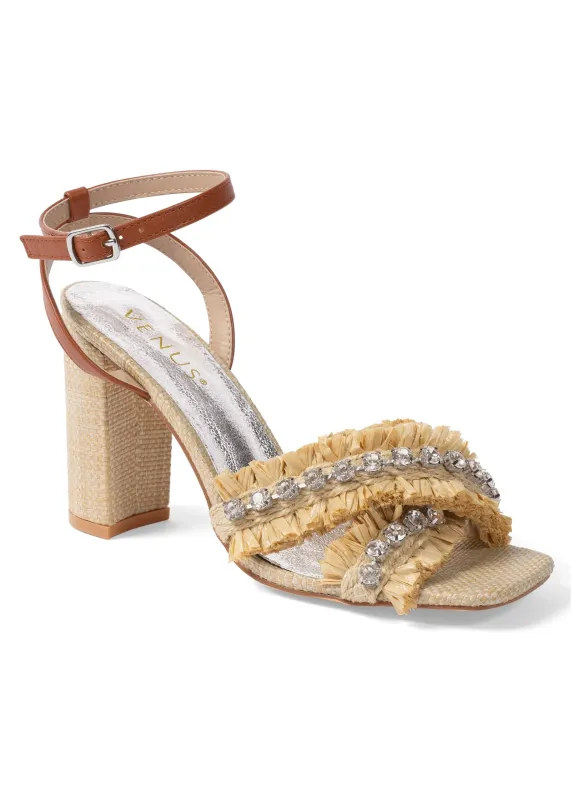 Raffia Strappy Jewel Sandals - Natural Multi sold by VENUS