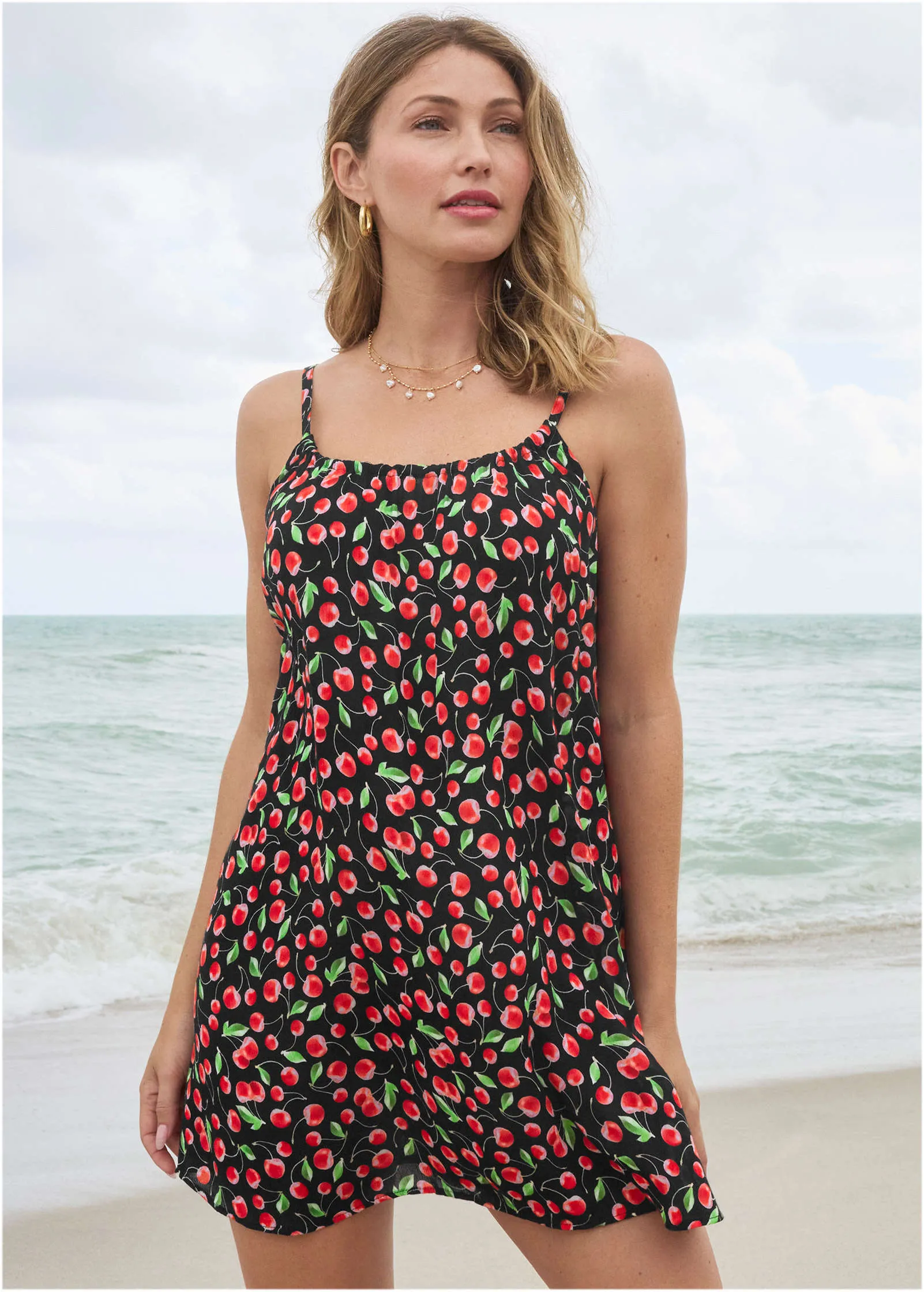 Crinkle Cover-Up Dress - Very Cherry sold by VENUS