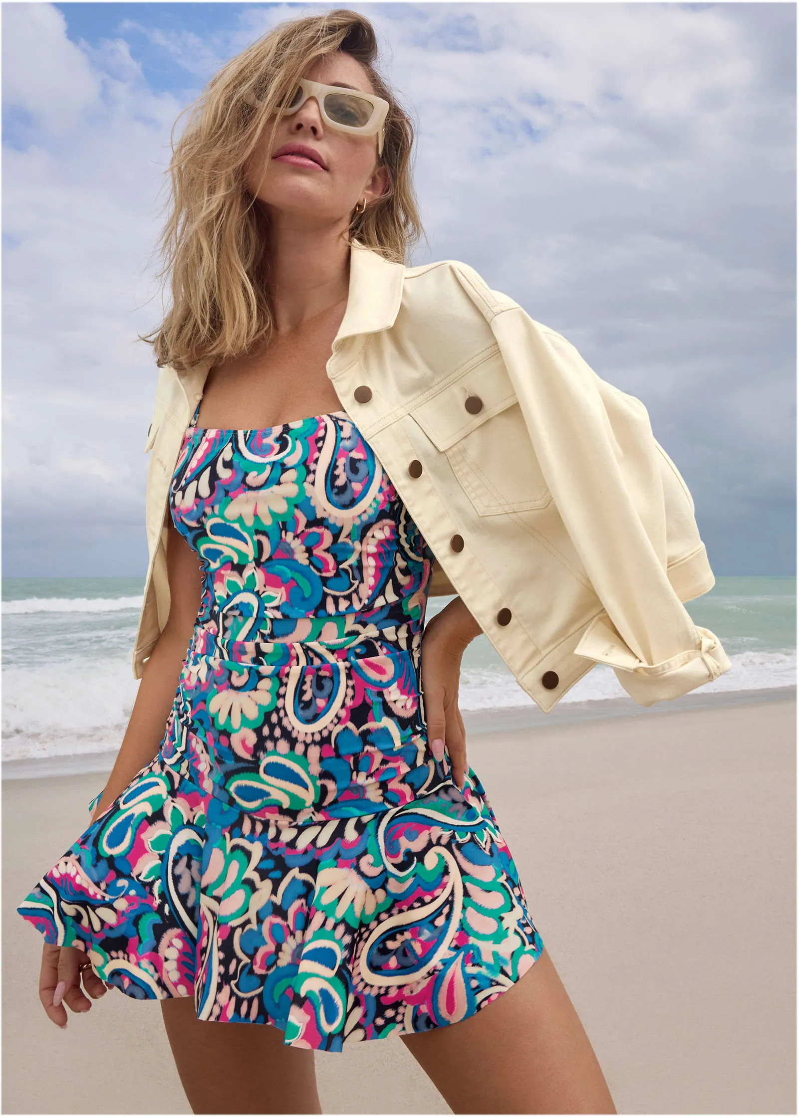 Venice Skirted Swim Dress - Fuzzy Paisley sold by VENUS