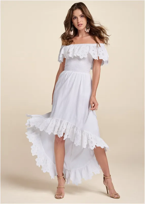 Off-The-Shoulder Smocked Dress - Off White sold by VENUS