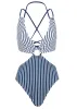 Contrast Stripe One-Piece - Reversible Navy Stripe sold by VENUS