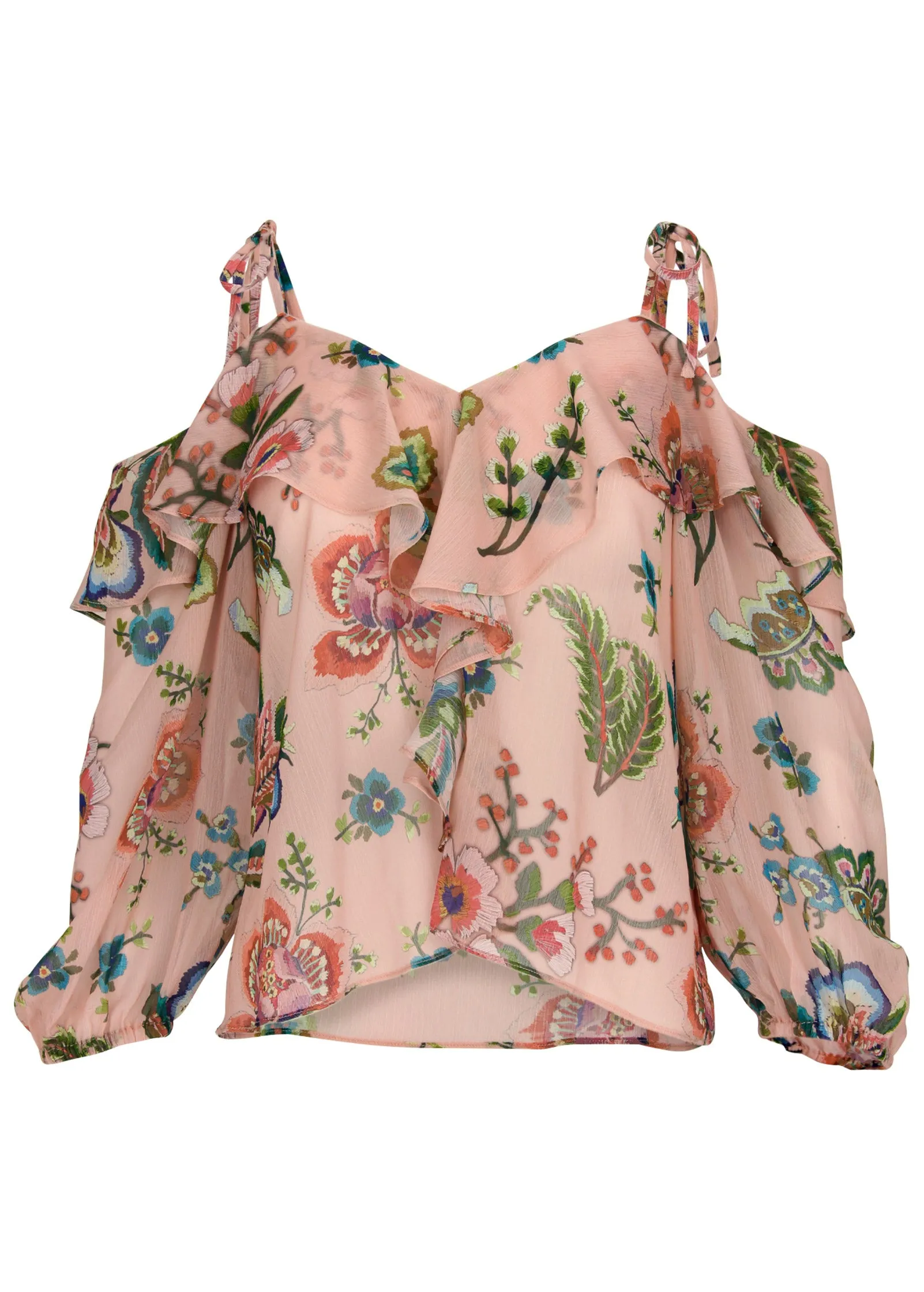 Chiffon Cold Shoulder Top - Allover Needlework Floral sold by VENUS product image thumbnail 3