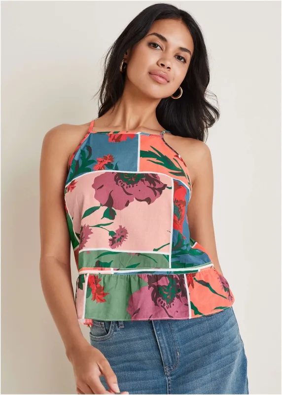 Ruffle Hem Peplum Tank - Patchwork Bouquet sold by VENUS