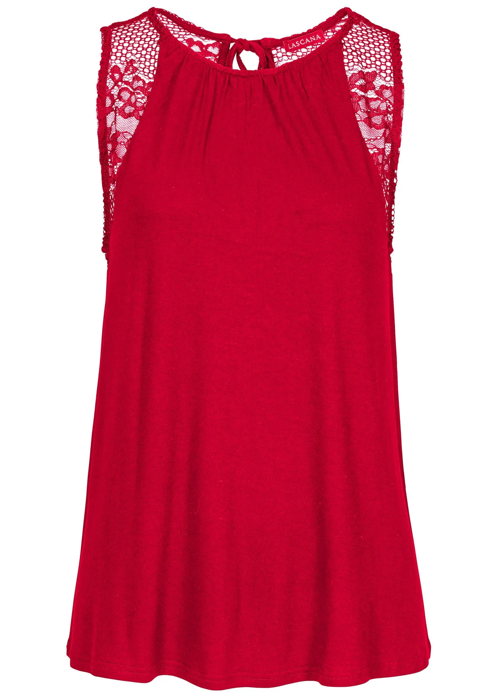 Lace Inset Keyhole Tank - Red sold by VENUS product image thumbnail 3