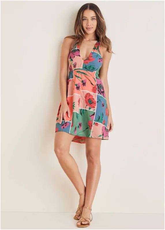Halter Mini Dress - Patchwork Bouquet sold by VENUS
