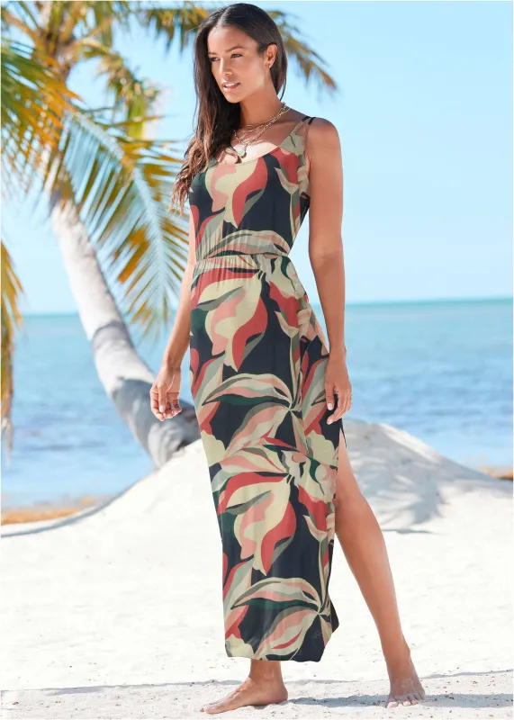 High Slit Maxi Dress - Navy Multi sold by VENUS