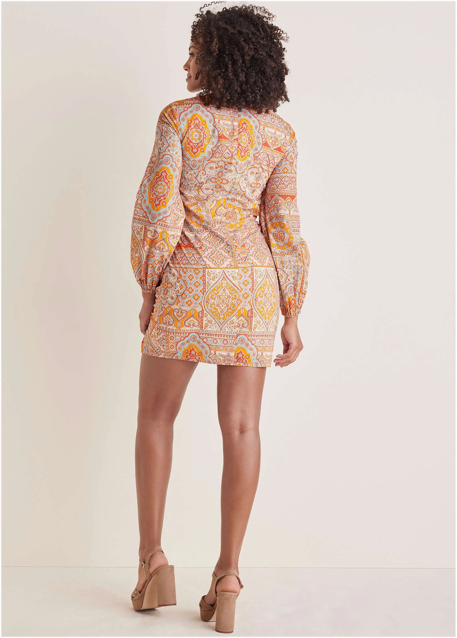 Balloon Sleeve Mini Dress - Medallion Golden Patchwork sold by VENUS product image thumbnail 4