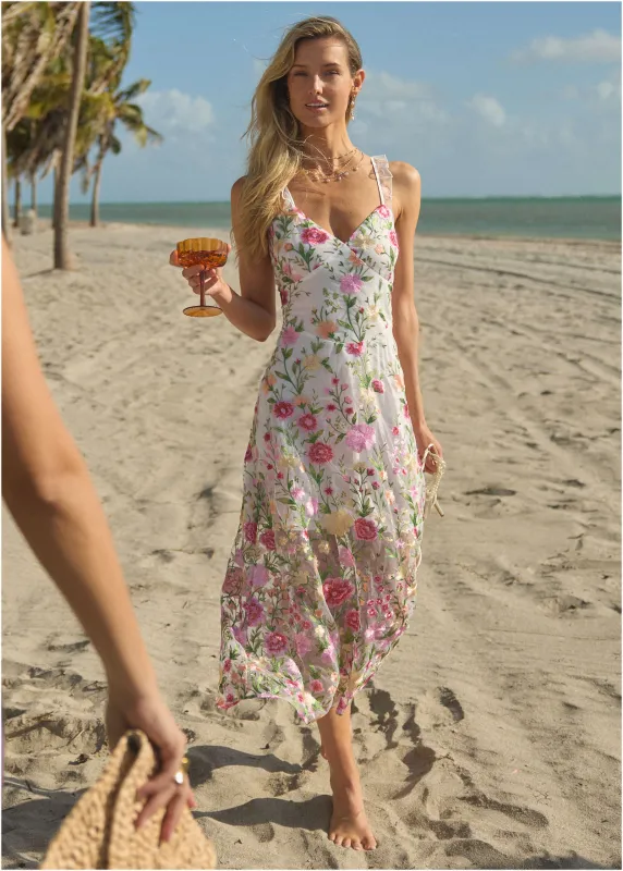 Sheer Embroidered Maxi  - White Multi sold by VENUS