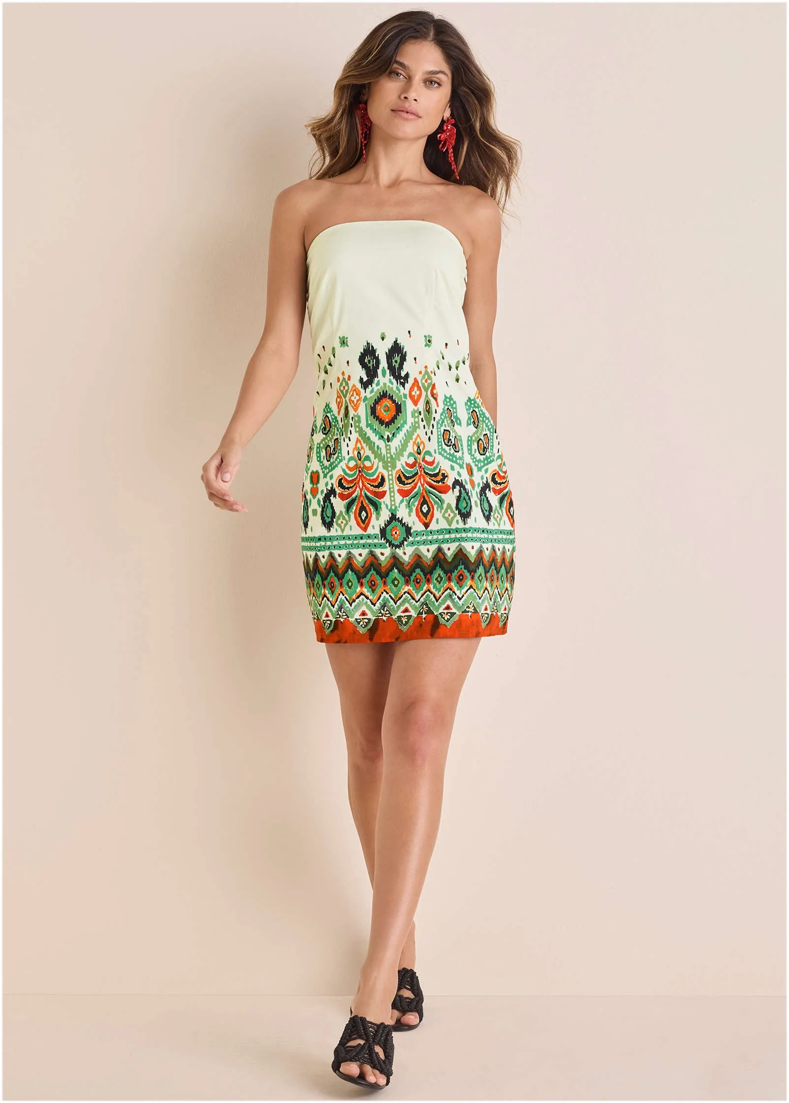 Linen Strapless Mini Dress - Seti Olive Ikat sold by VENUS