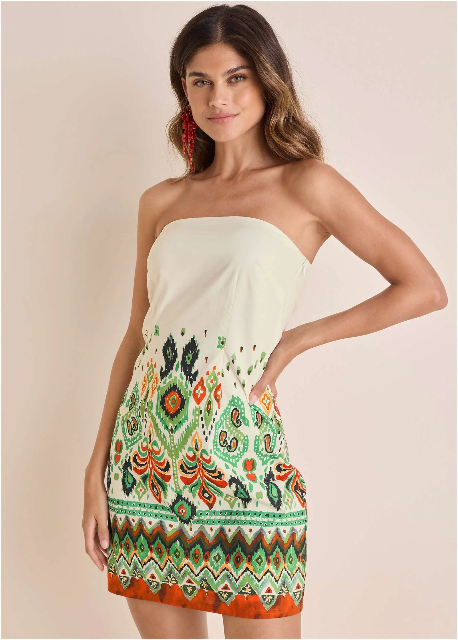 Linen Strapless Mini Dress - Seti Olive Ikat sold by VENUS product image thumbnail 2