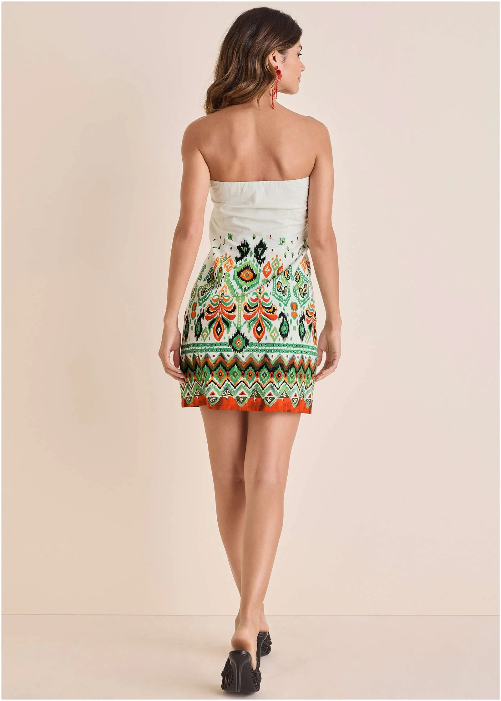 Linen Strapless Mini Dress - Seti Olive Ikat sold by VENUS product image thumbnail 3