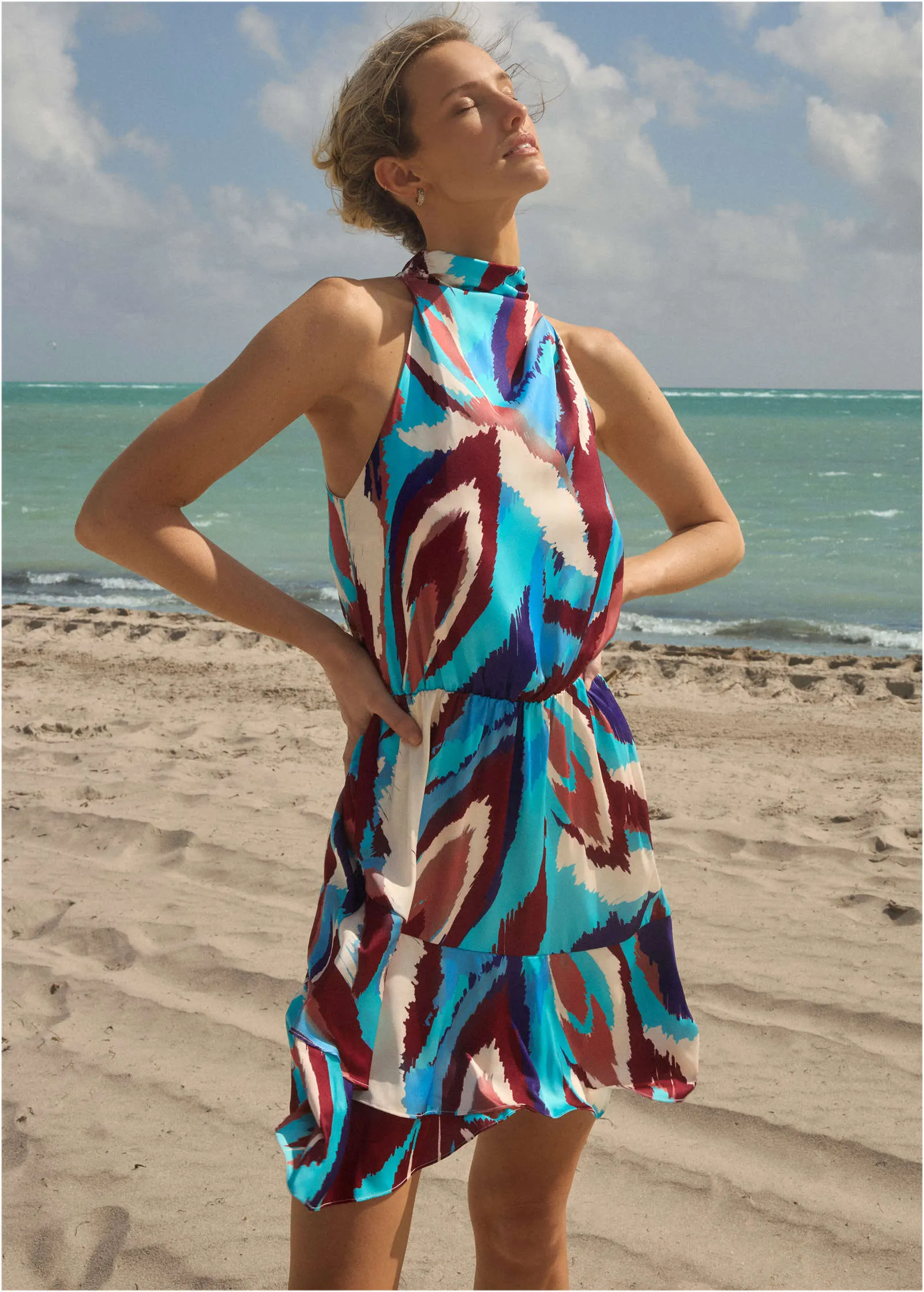 Printed Halter Mini Dress - Ikat Flowers sold by VENUS