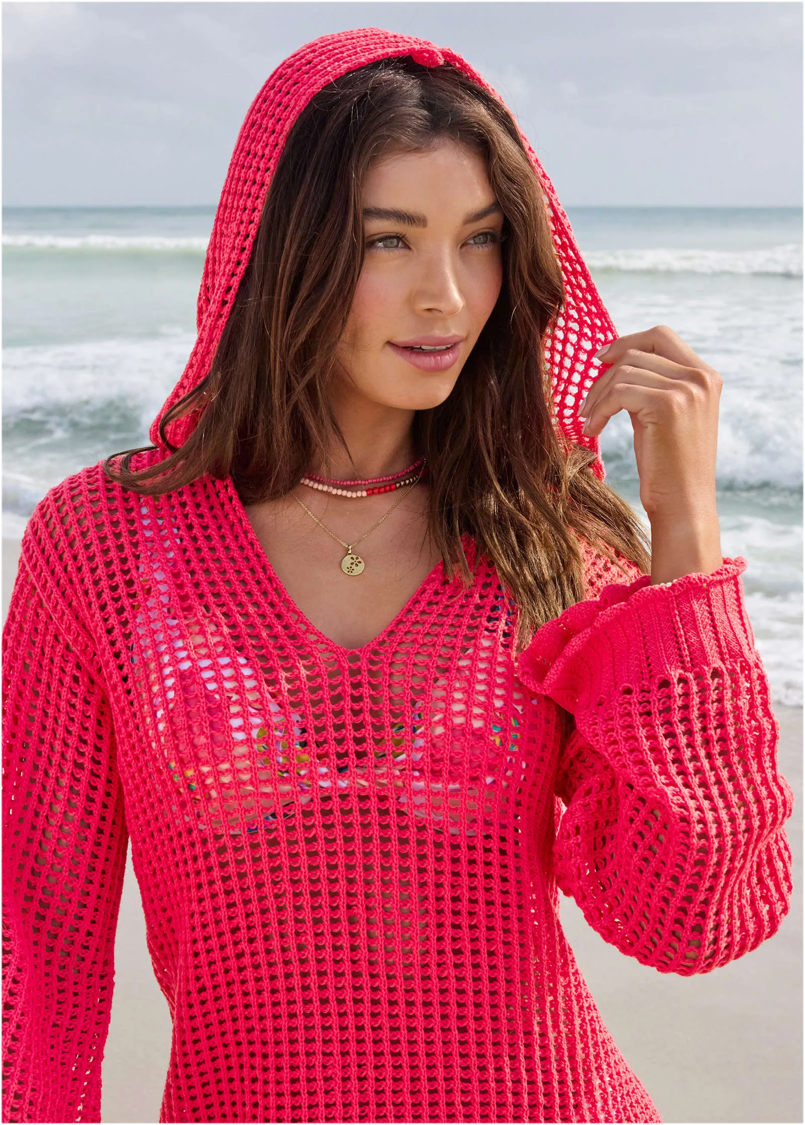 Crochet Cover-Up Dress - Raspberry sold by VENUS product image thumbnail 4