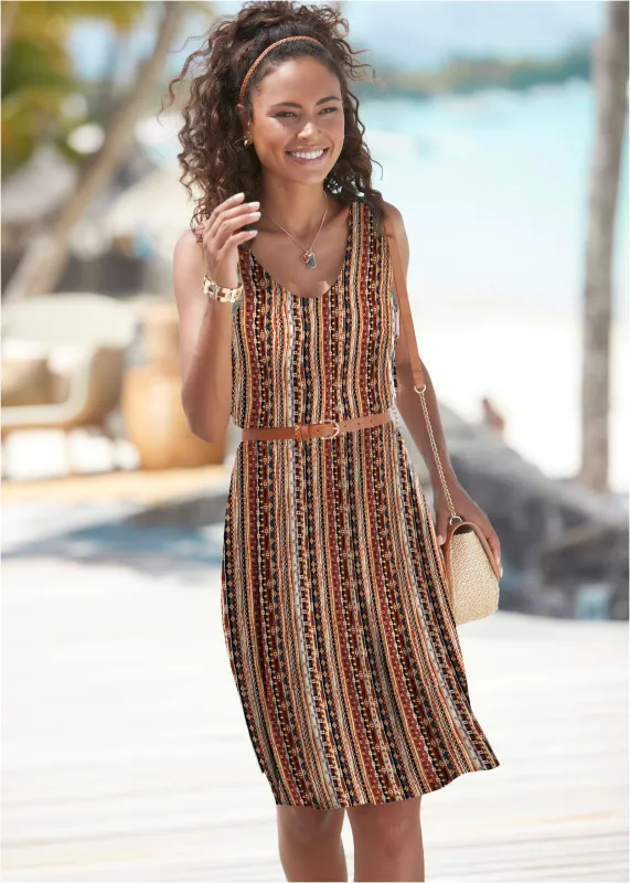 Sleeveless Striped Mini - Brown Multi sold by VENUS