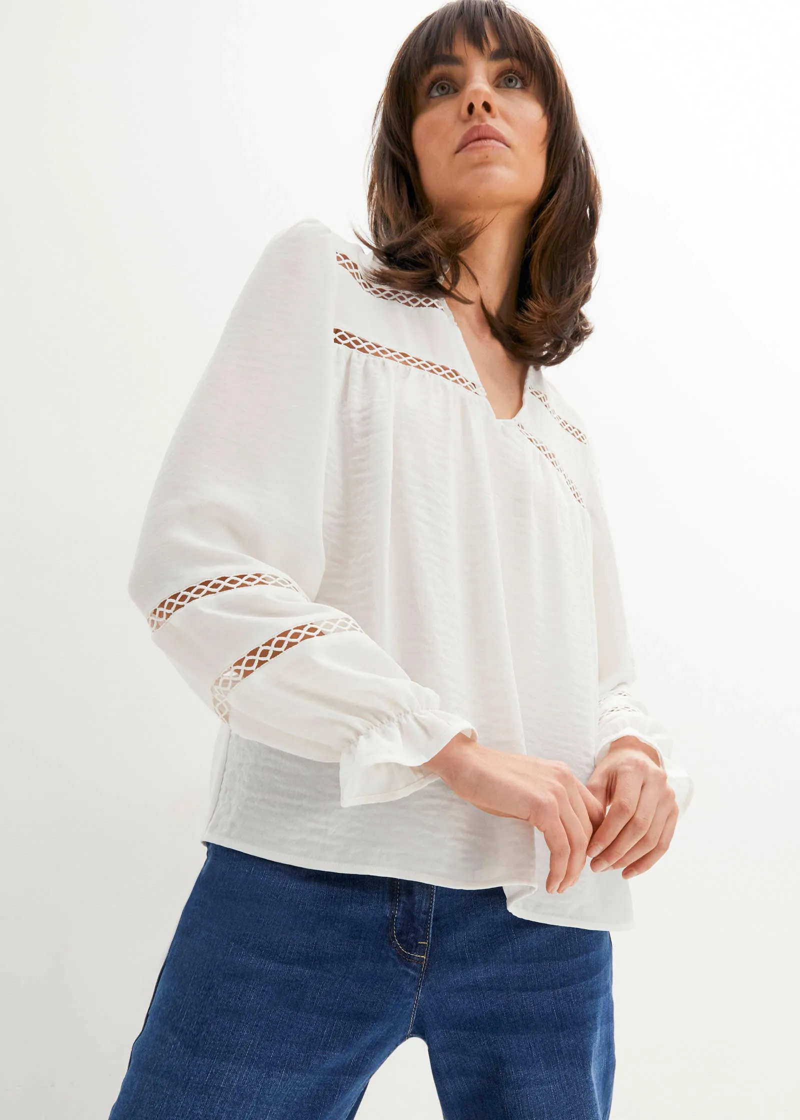 Lace Trim Blouse - White sold by VENUS