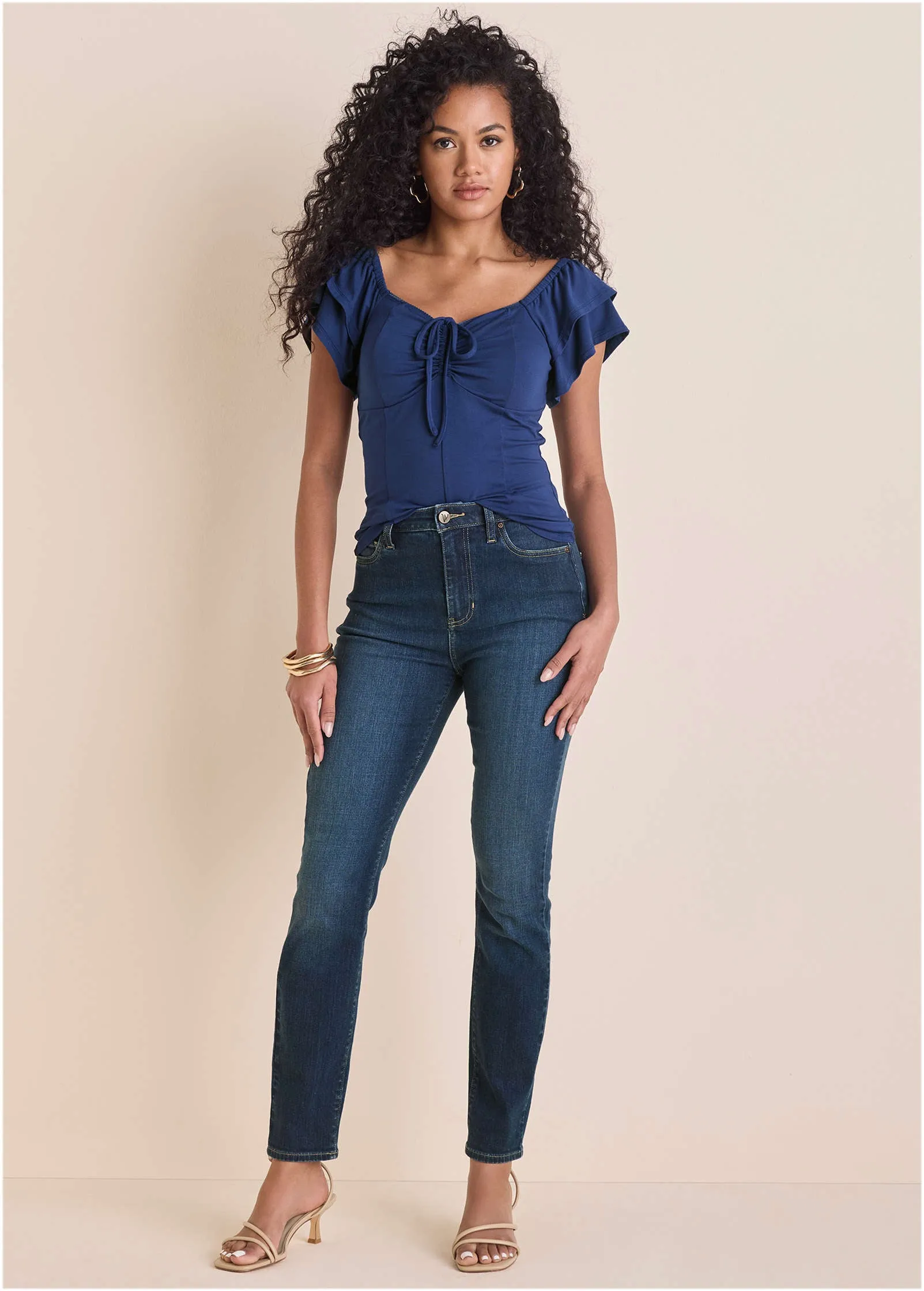 Flutter Sleeve Fitted Top - Dark Blue sold by VENUS product image thumbnail 2