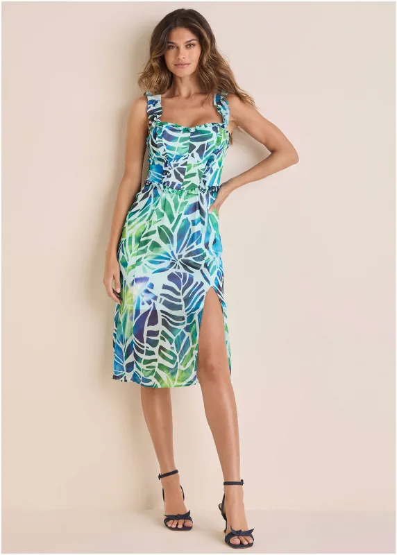 Side Slit Midi Dress - Ombre Block Leaves sold by VENUS