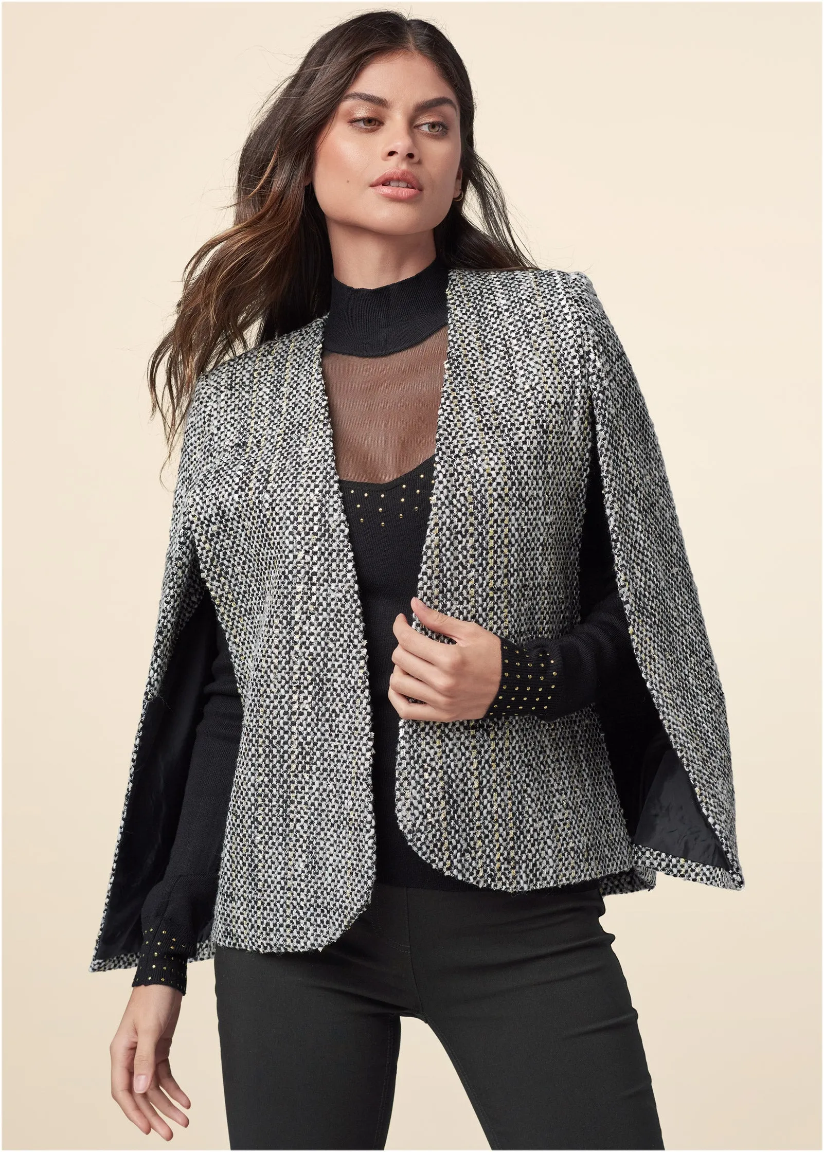 Tweed Cape With Lurex - Black Multi sold by VENUS