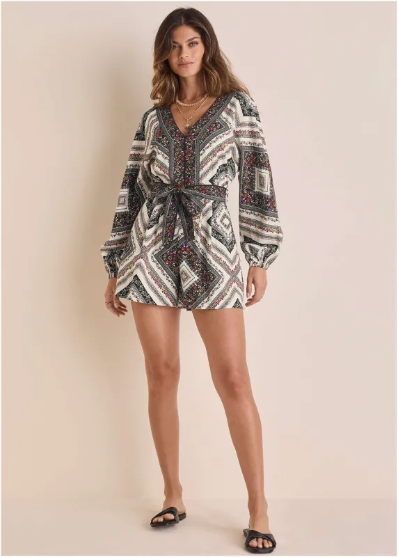 Tie-Waist Romper - Summer Prairie Patchwork Floral sold by VENUS