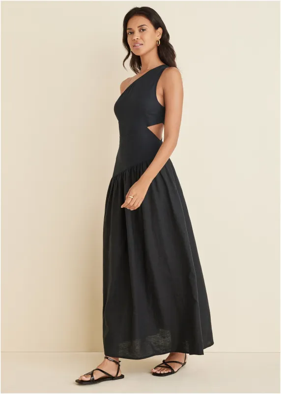 Linen Cutout Maxi Dress - Black sold by VENUS