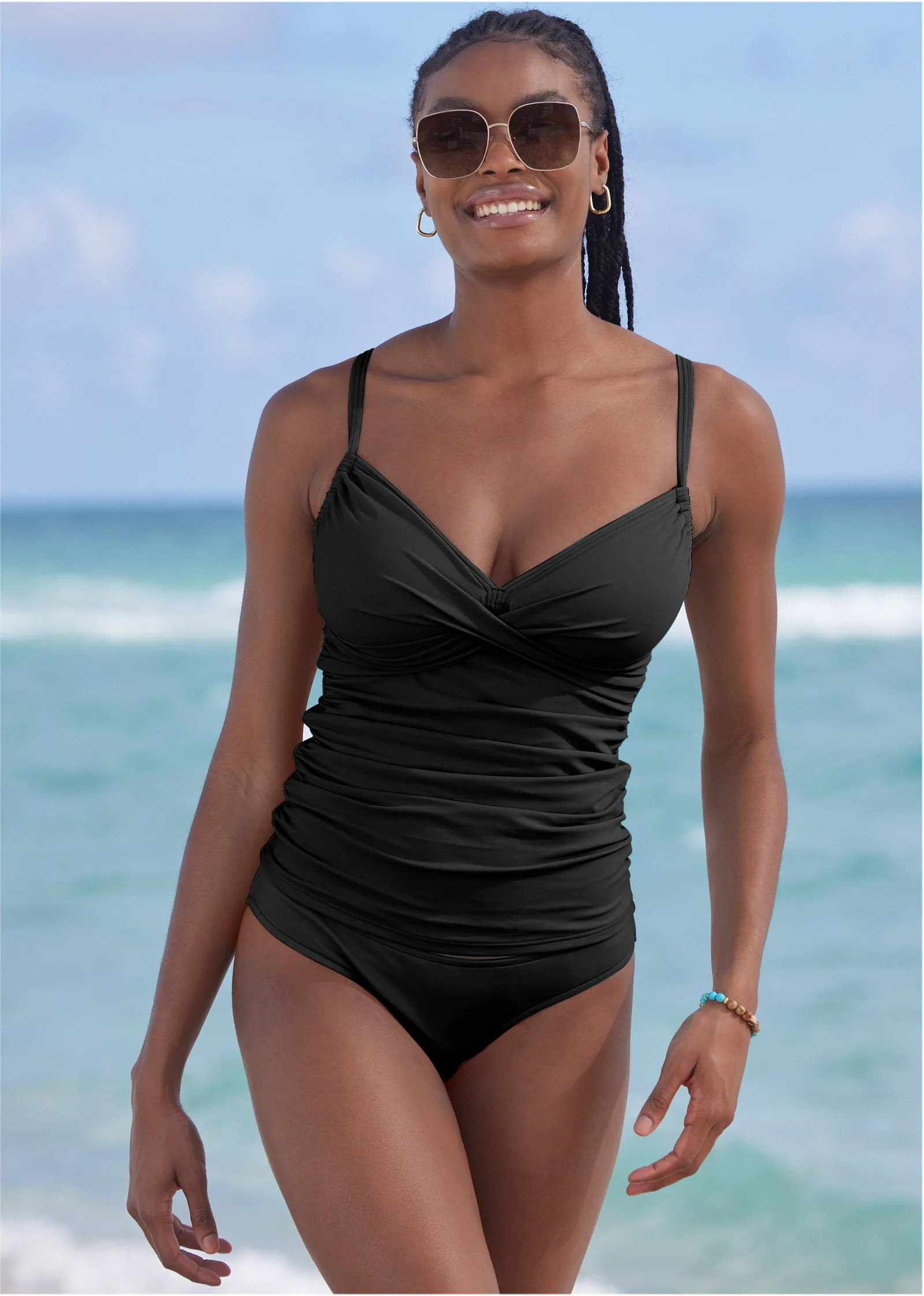Cross Over Tankini Top - Black Beauty sold by VENUS