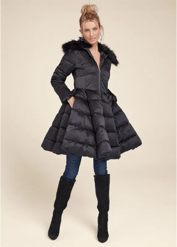 Peplum Puffer Coat - Black sold by VENUS