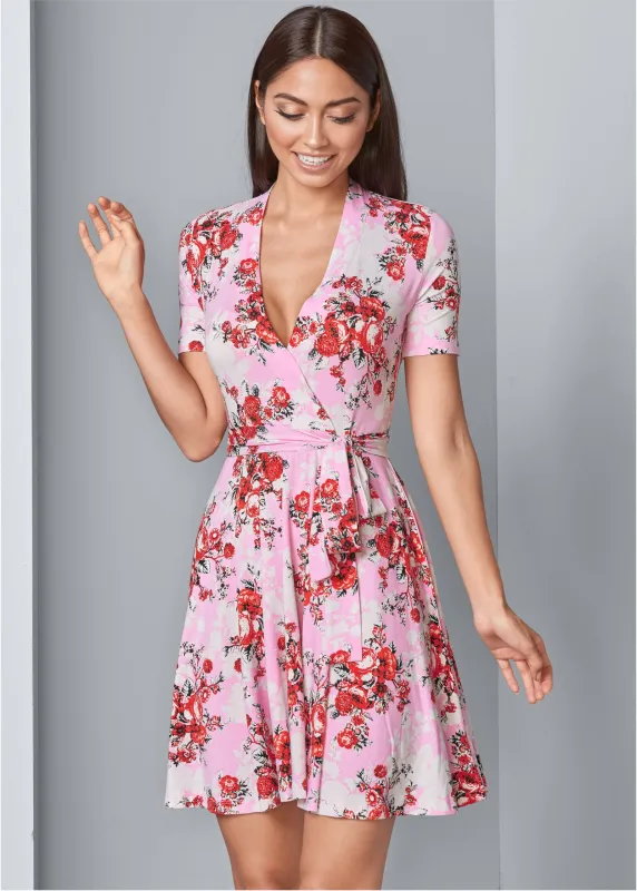 Surplice Floral Dress - Pink Multi sold by VENUS