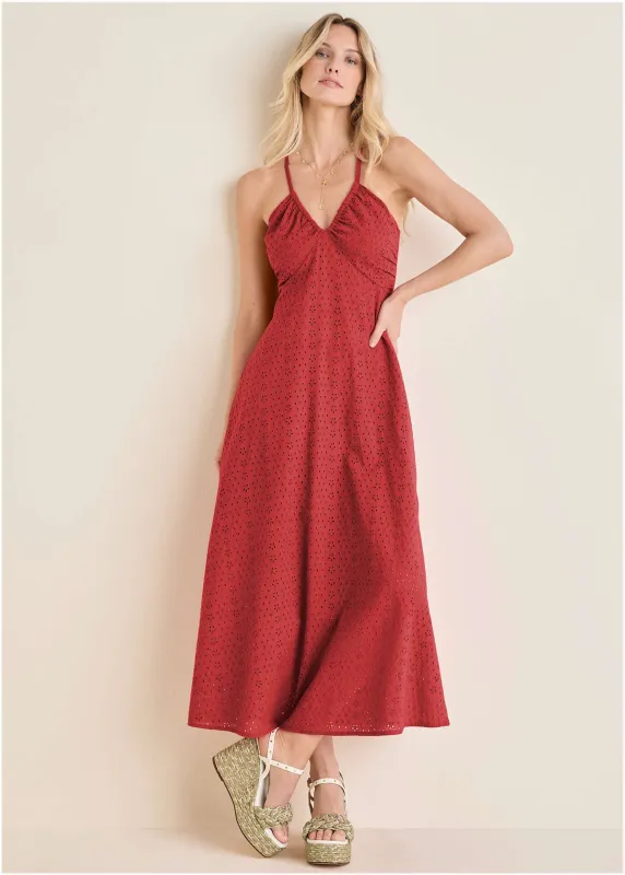 Strappy Back Eyelet Maxi - Rococco Red sold by VENUS